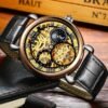 Gold Hollow Movement Men's Fashion Automatic Mechanical Watch Leather Business Men's Watch - Image 3