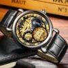 Gold Hollow Movement Men's Fashion Automatic Mechanical Watch Leather Business Men's Watch - Image 5