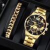 2pcs Men's New Popular Steel Strip Fashion Business Three Eye Quartz Watch Bracelet Set Valentine's Day Gifts - Image 8