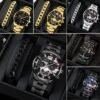 2pcs Men's New Popular Steel Strip Fashion Business Three Eye Quartz Watch Bracelet Set Valentine's Day Gifts