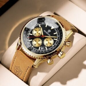 Men's Multi-functional Ultra-thin Business Style Leather Belt Waterproof Luminous Calendar Watch