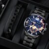 2pcs Men's New Popular Steel Strip Fashion Business Three Eye Quartz Watch Bracelet Set Valentine's Day Gifts - Image 10