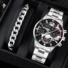 2pcs Men's New Popular Steel Strip Fashion Business Three Eye Quartz Watch Bracelet Set Valentine's Day Gifts - Image 9